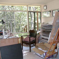 Vi's studio, in its usual condition. Had been the master BR, but she took it over. 'Twas a decision that saved us from having to have an addition built.